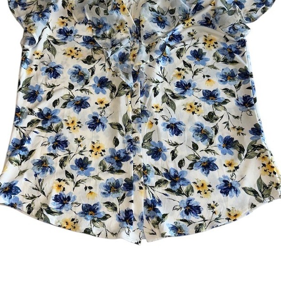 Perseption Concept Floral Ruffle Blouse Button Down Top Short Sleeve Size L‎ - Picture 8 of 16